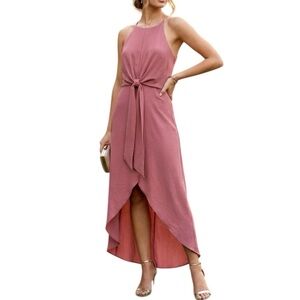 Gilli terra cotta sleeveless wrap style midi spring wedding guest  dress